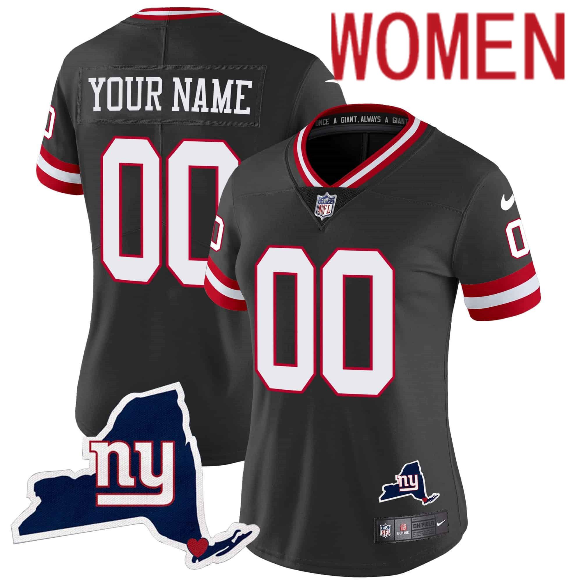 Women New York Giants Black 2024 Nike Map Patch Limited Custom NFL Jersey style 1